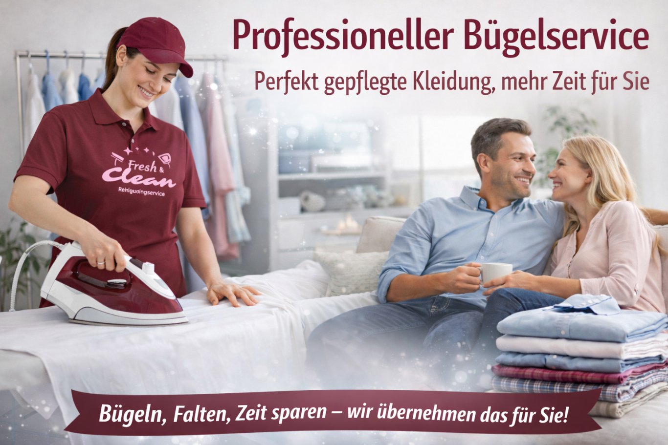 Bügeleisen Ein grünes Dampfbügeleisen auf einem blauen Stoff.